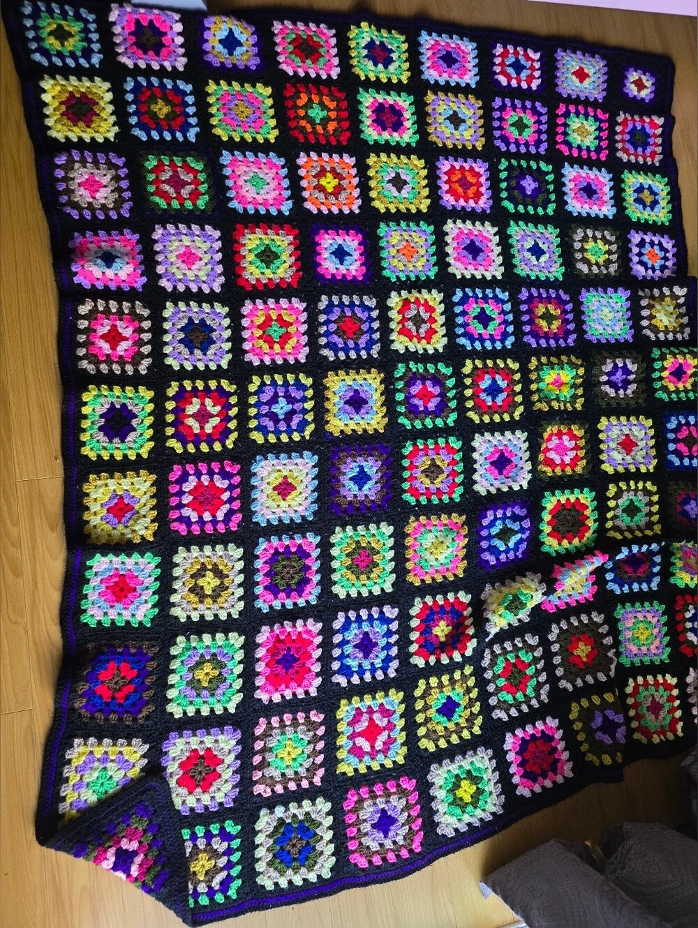Handmade Multicolor Granny Square Crochet Blanket 79